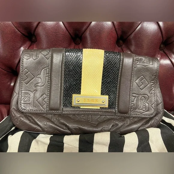 L.A.M.B. Dorset Chocolate Brown Leather Clutch with Faux Snakeskin - Picture 5 of 14